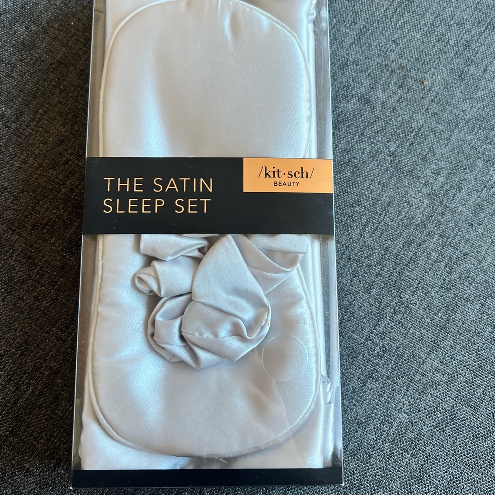 KITSCH Satin Sleep Set in Silver- Pillowcase, Eye Mask, Scrunchie